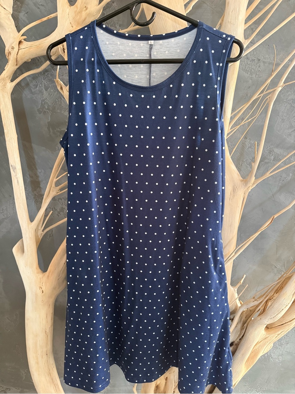 Sleeveless Navy Polka Dot A-Line Dress